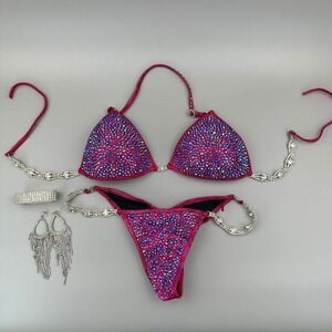 NPC IFBB Bikini Competition Posing Suit Muscle Dazzle Women Size Medium Cup B